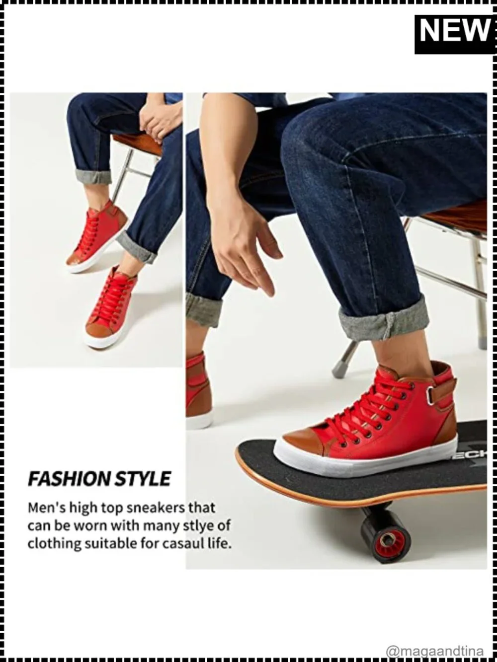 Men's High Top PU Leather Waterproof Sneakers Lace-Up Casual Fashion Shoes